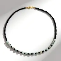 Cavill - Vergulde 925 Sterling Zilveren Halsketting - 95,055 ct Kiwi Jaspis & Zwarte Spinel - Elegant, Gefacetteerd - 45 cm Stijlvolle Damesketting