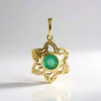 Cavill - Gouden Hanger - 9K Geel Goud - Zambia Smaragd 0,45 ct Rond - Filigraan Bloemvorm - Luxe Elegante Sieraden Groen