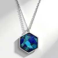Cavill - 925 Sterling Zilveren Halsketting - Handgemaakte Hexagon Hanger - Lapis Lazuli & Turkoois 9,11 ct - Verstelbaar 45-49 cm