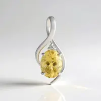 Cavill - Zilveren Hanger - 925 Sterling Zilver Geplatineerd - Gele Beryl 1,013 ct Ovaal en Zirkoon 0,018 ct Rond - Elegante Sieraden Hanger