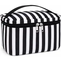 HEM Toilettas Strepen – Make-up Tas – Toilettasje Unisex – Cosmeticatas – Toilettas – Wit/Zwart – 23x16x6 cm – Inclusief Microvezeldoekje