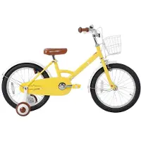 Happiq Kinderfiets 30–46 cm – Voor kinderen van 2–8 jaar voor dagelijks gebruik en spel – Met mand, spatborden, volledige kettingkoffer en zijwieltjes – Geel frame