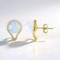 Cavill - Vergulde Zilveren Oorbellen met 3,625 ct Ethiopische Welo-opalen en 0,412 ct Cambodjaanse Zirkonia - Rond - Elegant & Chique 14 mm