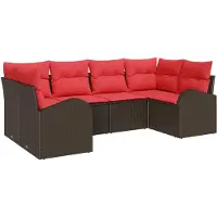 vidaXL Tuinbank Set 6 st Bruin en Rood poly rattan
