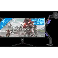 Vortech Pro 34 Pouces Quad HD Incurvé + Bras d'Écran PC avec Vérin à Gaz