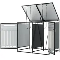 OKWISH : Buitenafvalbak voor de tuin met hydraulisch deksel, opbergkast met slot en dubbele deuren, verticale houten uitstraling, geschikt voor buitengebruik, zwart