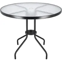 Springos Tuintafel | Buitentafel | Bijzettafel Buiten | Metaal | Gehard Glas | Rond | 90 x 72 cm | Zwart
