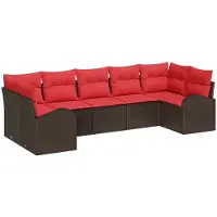 vidaXL Tuinbank Set 7 st Bruin en Rood poly rattan