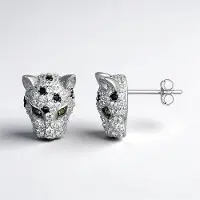 Cavill - Zilveren Panther Oorbellen - 925 Sterling Zilver - Nigeriaanse Zirkonen 1.657 ct & Zwarte Saffieren - Elegant 13mm Oorbellen