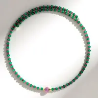Cavill - Stalen Halsband met 4 845 ct Mozambique Robijn en 19 199 ct Roze Toermalijnen - Zoetwaterparels - Elegante Sieraden - 31 42 cm