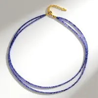 Cavill - Zilveren Halsketting - 925 Sterling Zilver Verguld - 34,9 ct Facet Tanzanieten Ronde Kralen - Elegant Verstelbaar 42-50 cm
