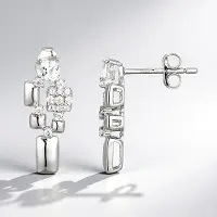Cavill - Zilveren Oorhangers - 925 Sterling Zilver - Witte Braziliaanse Topaas 0,188 ct en Zirkon 0,221 ct - Geometrisch Design - Elegant Modern