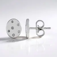Cavill - Zilveren Oorbellen - 925 Sterling Zilver - I2 Afrikaanse Diamanten 0 081 ct - Rond Geslepen - Elegante Ovale Oorstekers 10 mm