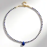 Cavill - 925 Sterling Zilver Vergulde Halsketting - Afghaanse Lapis Lazuli 26ct - Witte Zoetwaterparels - Elegante Blauwe Druppelhanger