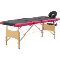 vidaXL Massagetafel inklapbaar 4 zones hout zwart en roze