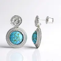 Cavill - Zilveren Oorbellen 925 Sterling Zilver - Turkoois 2,3 ct Ronde Cabochon - Gouden Aders Design - Unieke Spiraalvormige Zilveren Sieraden Dames