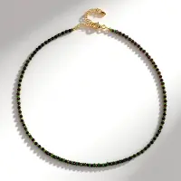 Cavill - Zilveren Halsketting 925 Sterling Verguld - Russische Diopsied 3.66 ct & Mozambikaanse Granaat - Elegant - 45 cm
