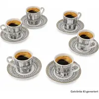 MamboCat 6-delige set PALAZZO espressokopjes met schoteltjes zwart-wit van porselein – R0126#PLZO
