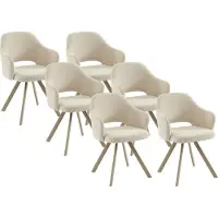 Vente-unique Set van 6 draaibare stoelen in tweedstof en beige metaal - Crème - RASEMA