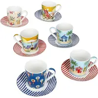 MamboCat 6-delige set ATMOSPHERE espressokopjes met schoteltjes en zomerse motieven van porselein – R0126#ALAP