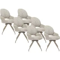 Vente-unique Set van 6 draaistoelen in tweed en taupe metaal - Crème - VALIANA