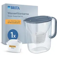 Brita Waterfilterkan Style Essential XL - 3,6L - Blauw - incl. 1x MAXTRA PRO Kalk Expert - grote filterkan met Smart Light LED & klapdeksel, filtert verontreinigingen & meer