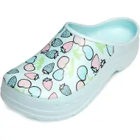 Ladeheid Tuinklompen voor dames ultralicht EVA tuinschoenen LA-CA-ComoHappyWoman - aqua/blauw fruitmotief, maat 41