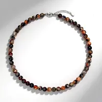Cavill - Zilveren halsketting met Mongolische Agaat 175 ct - 925 Sterling zilver gerhodineerd - Elegant verstelbaar - Ronde 8 mm kralen