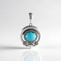 Cavill - Zilveren Hanger met Turkoois 3,9 ct Ovaal Cabochon - 925 Sterling Zilver - Handgemaakt Bloemenmotief - Modern & Tijdloos