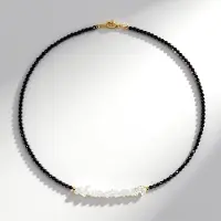 Cavill - Elegante Damesketting 45 cm - 925 Sterling Zilver Verguld - Witte Kwarts 12,928 ct - Zwarte Spinel 31,225 ct