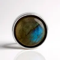 Cavill - Zilveren Hanger 925 Sterling Zilver Geplatineerd - Labradoriet 3 875 ct Ronde Cabochon 10 mm - Modern Elegant Blauw Groen Sieraad Madagaskar