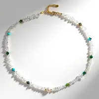 Cavill - Zilveren halsketting 925 Sterling Zilver verguld - Witte kwarts 54,19 ct & turquoise 15,71 ct - Bohemien elegant - 45-50 cm