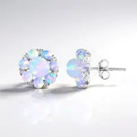 Cavill - 925 Sterling Zilver Oorbellen met 3,14 ct Welo Opal & 0,28 ct Zirkoon - Platina Plating - Elegante Ronde Kraalstijl