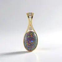 Cavill - 375 Geelgouden Hanger met 3,42 ct Andamooka Opaal - Ovaal Cabochon - 0,067 ct Diamanten - Luxe Sieraad - Uniek Cadeau