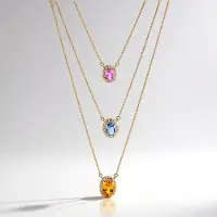 Cavill - 9K Geelgouden Halsketting met 3,406 Ct Multi-kleurige Saffieren - Ban Ka Cha Oranje, Blauwe Ceylon & Roze Saffier - Elegant Dames Sieraad