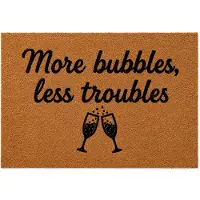 HEM Deurmat More Bubbles Less Troubles – Kokosmat 59x39 cm – Antislip PVC Onderzijde – Champagne Thema – Entree Mat – Inclusief Microvezeldoekje