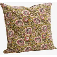 Madam Stoltz - Kussenhoes - mosterd/roze bloemenprint - 50x50cm