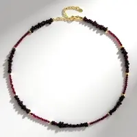 Cavill - Verstelbare Zilveren Halsketting 925 Sterling Zilver Verguld - 73 ct Mozambique Granaat en Gouden Hematiet - Elegant