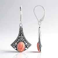Cavill - Vintage Zilveren Oorbellen - 925 Sterling Zilver Geoxideerd - Rhodochrosiet 1,645 ct - Bloemvormige Cabochon - Roze Edelsteen