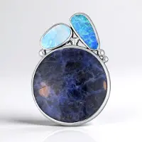 Cavill - Zilveren Hanger - 925 Sterling Zilver - 24,4 ct Blauwe Sodaliet Cabochon & 3,4 ct Opaal Doublet - Modern, Handgemaakt - Monosono Collection
