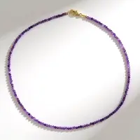 Cavill - Zilveren halsketting 925 Sterling verguld - 22,283 ct Zambia amethist rond gefacetteerd - Paarse choker elegant minimalistisch ontwerp