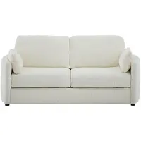 Vente-unique Driezitsslaapbank express - Slaapoppervlak 140 cm - Matras 12 cm traagschuim in getextureerde beige stof BAGOMI