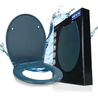 Wenko WC bril Samos - antibacterieel donkerblauw Duroplast - Easy-Close softclose sluiting - Fix-Clip bevestiging afklikbaar in RVS - Toiletbril - Toiletzitting - Donkerblauw