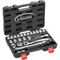 Vigor Dopsleutel + dopmoer, Dopsleutelset super plat V7 (1/2")