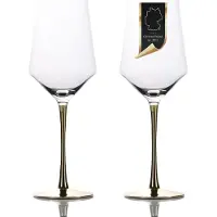Intirilife 2x Wijnglas met goudkleurige steel - 380 ml inhoud - rode wijn wit Wijnglas bokaal kristalglas schokbestendig