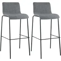 CLP Set van 2 barkrukken "Hover", stapelbaar, met stoffen bekleding, vierpotige constructie, draagvermogen tot 150 kg | Kleur: lichtgrijs, frame: zwart