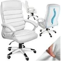 TecTake Design Bureaustoel - Ergonomische Draaistoel - In Hoogte Verstelbare Directiestoel met Armleuningen en Kantelfunctie - Zachte Bekleding in Golfdesign - Wit