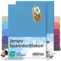 Eterea Cosmesi Naturale etérea Jersey hoeslaken 2-pack 180x200-200x200 cm (hoek 25 cm) 100% katoen - Lichtblauw
