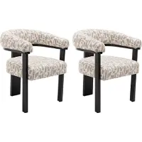 Vente-unique Set van 2 stoelen met armleuningen in tweekleurige getextureerde stof en zwart rubberhout - Crème en taupe - LIVELIA