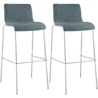 CLP Set van 2 barkrukken "Hover", stapelbaar, met stoffen bekleding, vierpotige constructie, draagvermogen tot 150 kg | Kleur: blauw, frame: chroom